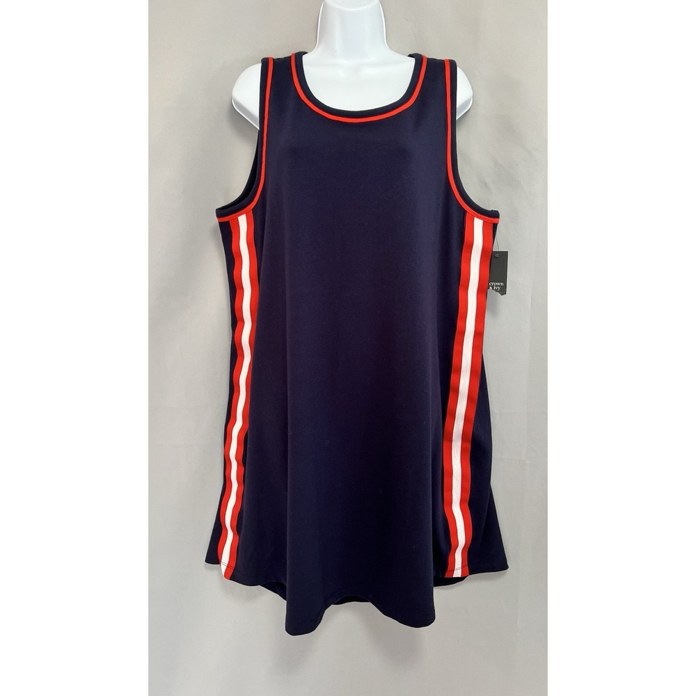 Crown & Ivy Curvy Navy Picnic Party Dress Sz 1X Women's Sleeveless NWT